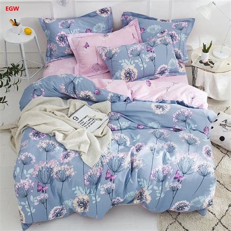 Home Textile Dandelion Flower Bedding Set 100cotton Pink Blue Fresh Leaf King Duvet Coverbed