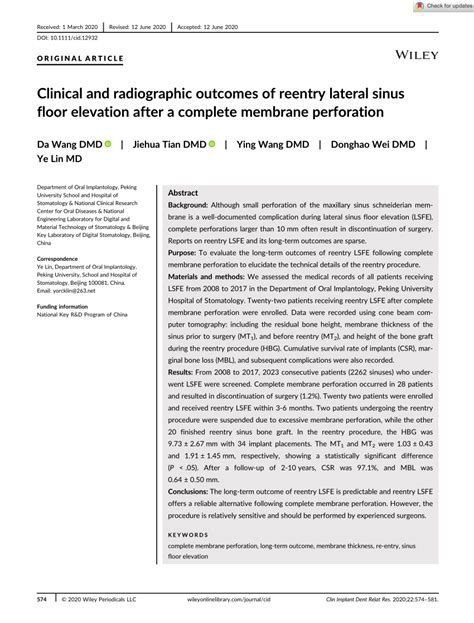 Pdf Clinical And Radiographic Outcomes Of Reentry Lateral Sinus Floor Elevation After A