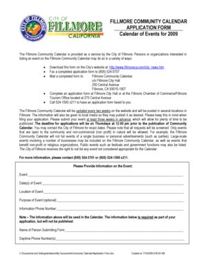 Fillable Online Fillmore Community Calendar Application Form Fax