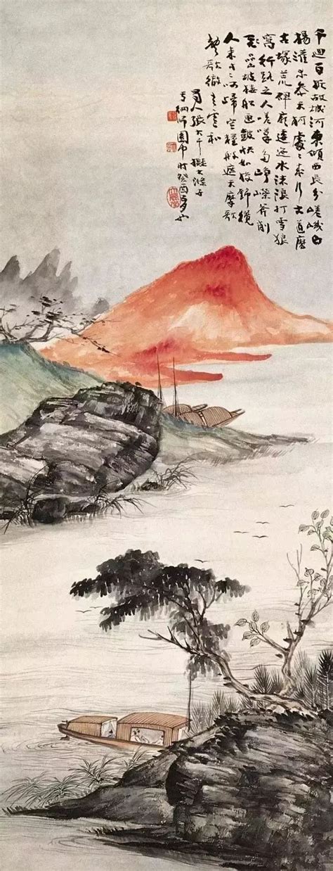 张大千的青绿山水画，真消暑！夏山山水画张大千新浪新闻