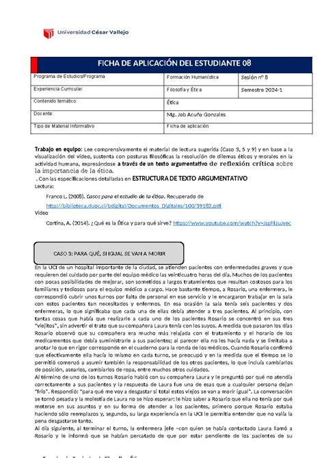 Ficha DE Aplicación Sesión 8 FICHA DE APLICACIÓN DEL ESTUDIANTE 08