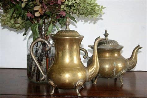 Two 2 Vintage Brass Pots Teapot Coffee Pot Made In India Two Etsy Tea Pots Coffee Pot