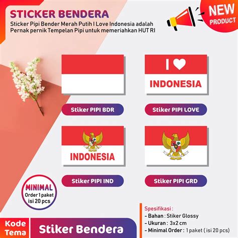 Jual [20pcs] 3x2 Cm Sticker Pipi Hut Ri Bendera Merah Putih Stiker Kemerdekaan Indonesia