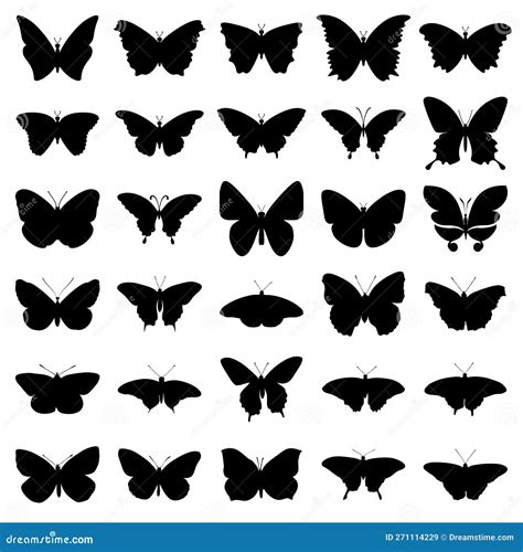 Vector Set Of Black Silhouettes Of Butterflies On A White Background