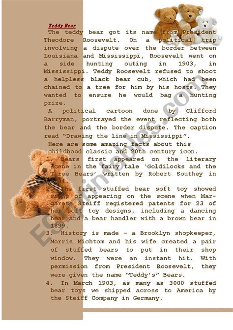 Teddy Bear Esl Worksheet By Tatyanavm