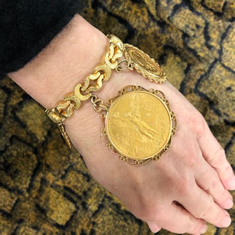 Vintage Mexican Gold Coins Seven Charms Bracelet At 1stdibs Centenario Bracelet Mexican Gold