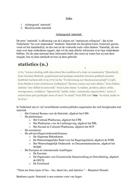 Hoorcollege Samenvatting Index Achtergrond Statistiek