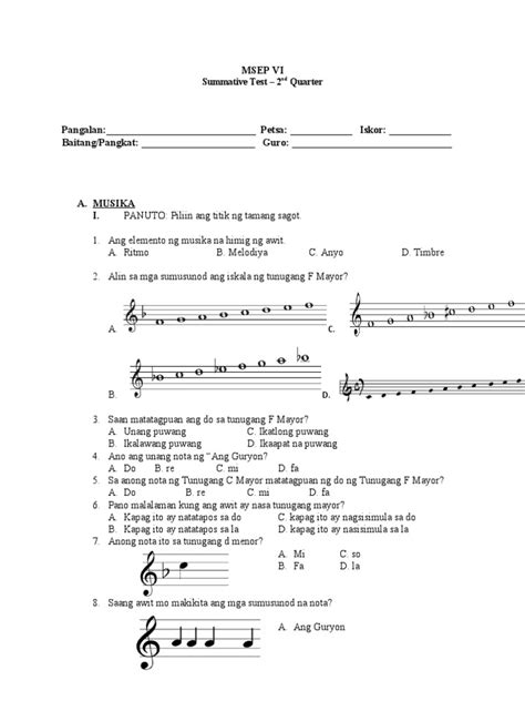 Summative Test Mapeh 6 Q2 Pdf