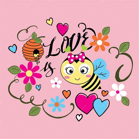 Premium Vector Cute Bee With Beautiful Flower Vector Illustration