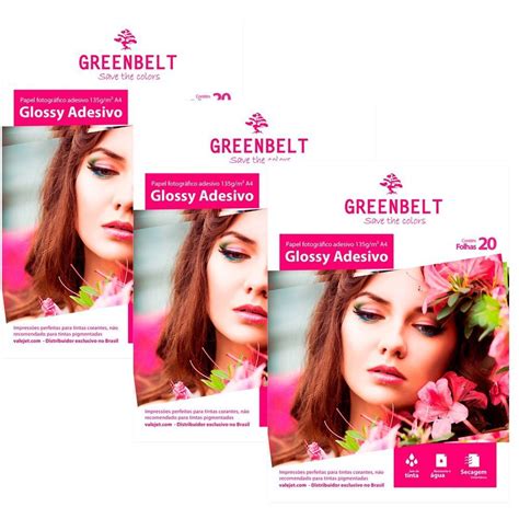 Kit 3 Pacotes de 20 Folhas Papel Fotográfico Glossy Adesivo A4 135g