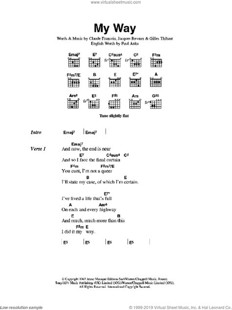 Sex Pistols My Way Sheet Music For Guitar Chords