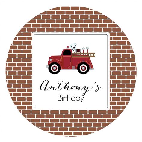 Birthday Cake Edible Image - Vintage Fire Truck on Brick