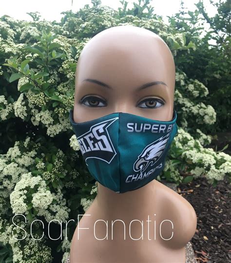 100 Cotton Philadelphia Eagles Face Mask Nfl Midnight Green Etsy