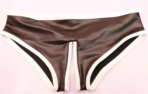 Sexy Zipper Open U Crotch Shorts Latex Plus Size Micro Mini Hot Shorts