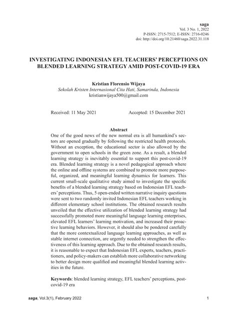 Pdf Investigating Indonesian Efl Teachers Perceptions On Blended