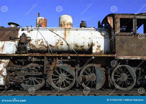 Old Rusty Steam Locomotive On Railway Tracks Stock Photo Image Of