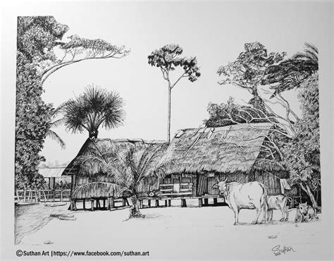 Village Scene Sketch At Paintingvalley Explore Collection Of