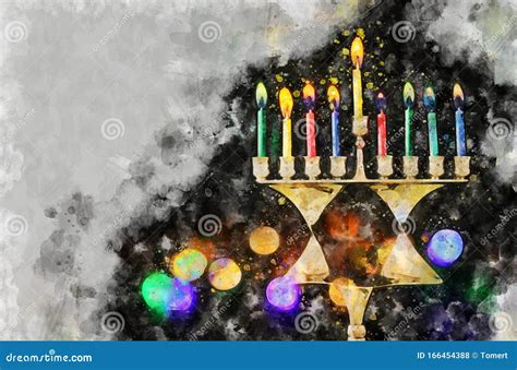 Watercolor Style And Abstract Image Of Jewish Holiday Hanukkah With