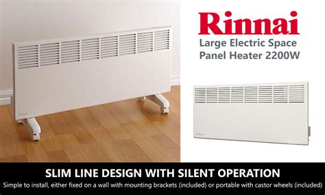 Rinnai 2200w Electric Manual Space Panel Heater With Castor Wheels And Wall Mounts