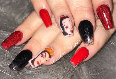 Snow White Disney Nails Nail Decals With Red Acrylic And Glitters