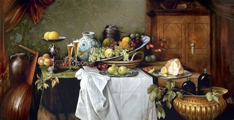 A Painting Of Fruit On A Table In A Room