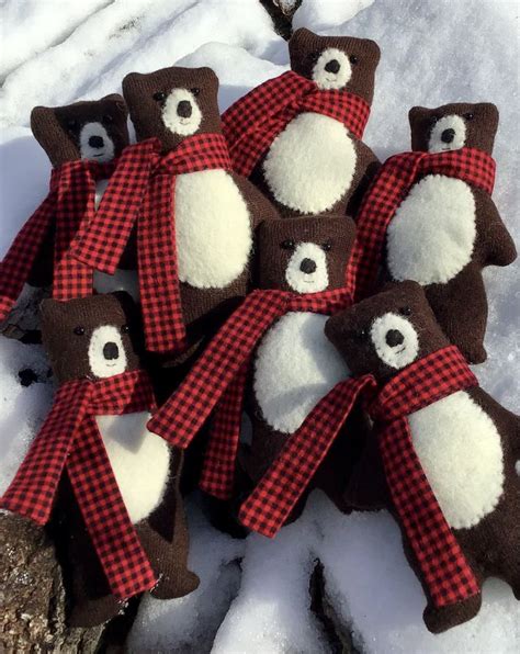 Several Brown And White Teddy Bears With Red Plaid Bows On Their Heads