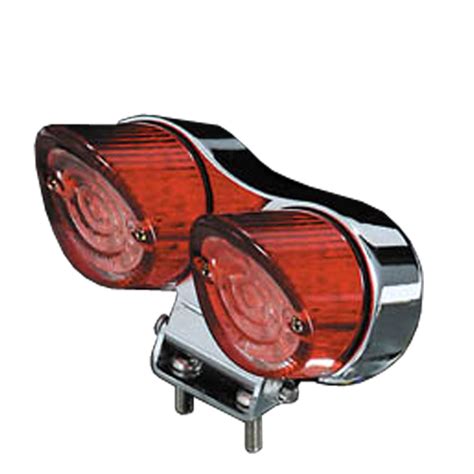 Motorcycle LED Twin Nose Rear Stop Tail Light Chrome Red Custom Cruiser