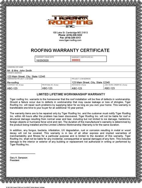 Roof Certification Form Complete Certificate Sc St Free Pertaining To