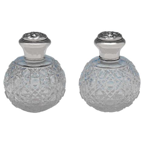 Pair Of Antique Gilt Sterling Silver And Etched Glass Perfume Bottles From 1899 For Sale At 1stdibs