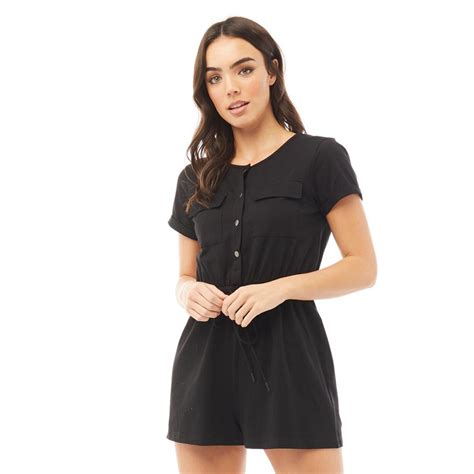 Buy Fluid Womens Short Sleeve Tie Waist Playsuit Black