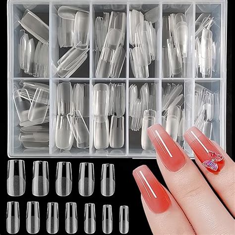 Amazon AddFavor 240pcs Square Nail Tips Medium Length Clear Full