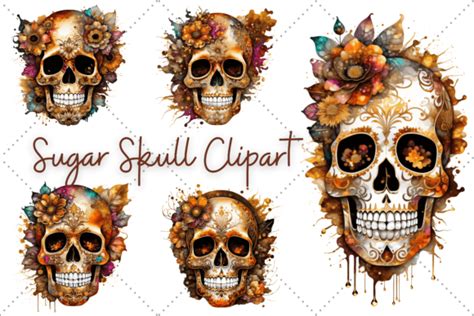 Floral Sugar Skull Clipart Bundle Graphic By Ynovaart · Creative Fabrica