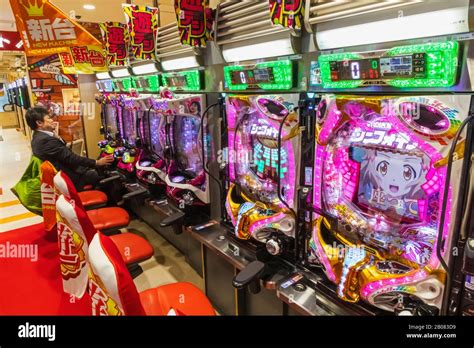 Japan Honshu Tokyo Pachinko Parlour Interior View Of Single Man