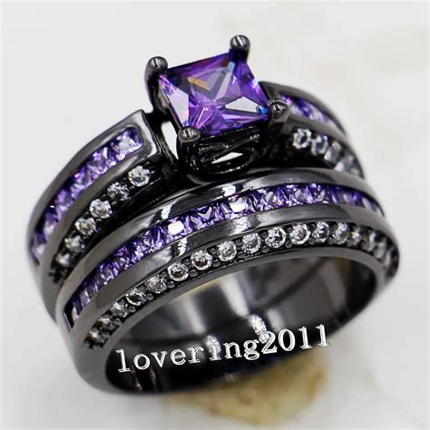 Victoria Wieck Lovers Engagement 6mm Amethyst Simulated Diamond 10KT Black Gold Filled Women ...