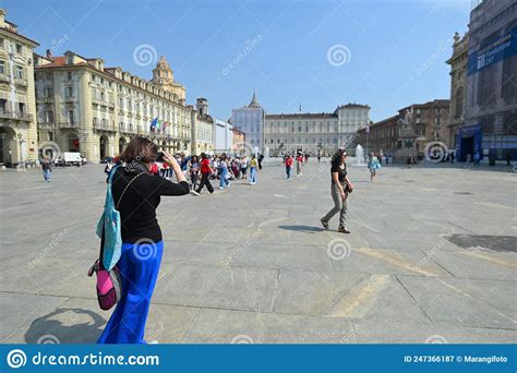 Panoramic View Of Iconic Picturesque Castle Square Turin Italy