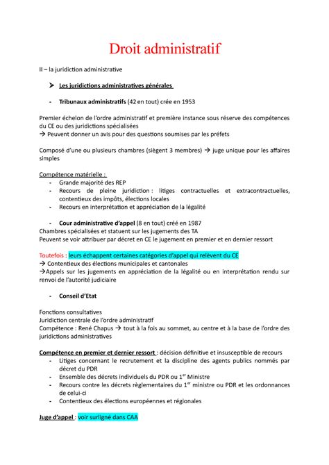 Fiche De Révision Droit Administratif La Juridiction Administrative