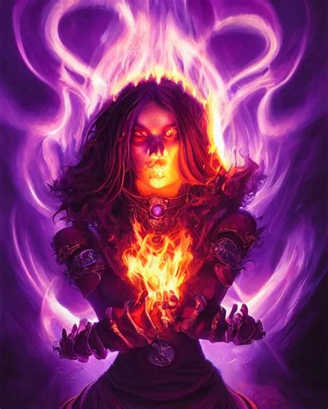 Pyromancer Witch Cover In Purple Flames Deep Pyro Stable Diffusion