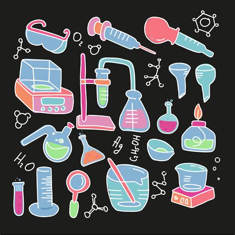 Chemistry Decorative Color Hand Drawn Icons Set With Chemical Lab