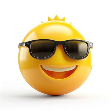 Cartoon Sun With Sunglasses Emoji In 3D Rendering Isolated On White