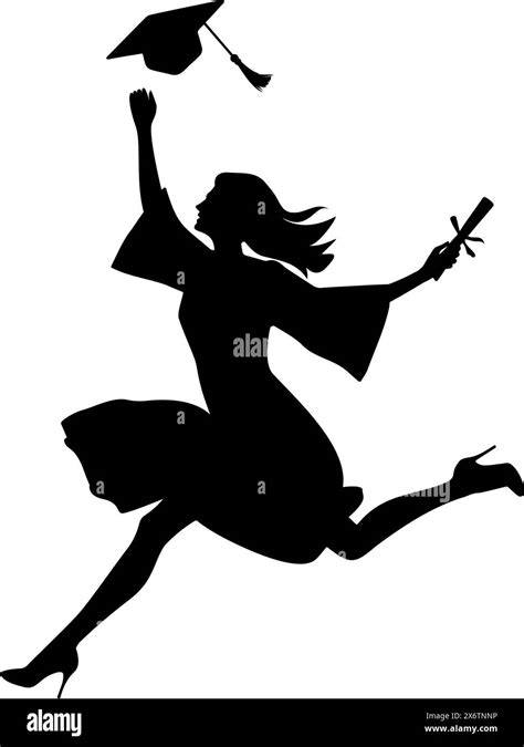 Silhouette Of A Female Graduate Jumping And Throwing His Academic Cap