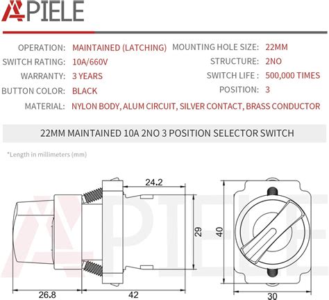 Apiele Pack Of Mm Position Selector Switch Maintained No Xb X