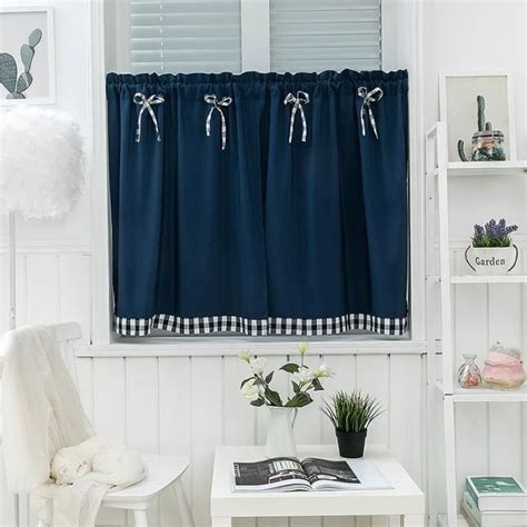 Navy Curtain L Xh Cm Rideau Court N Ud Papillon Couleur Unie Pour