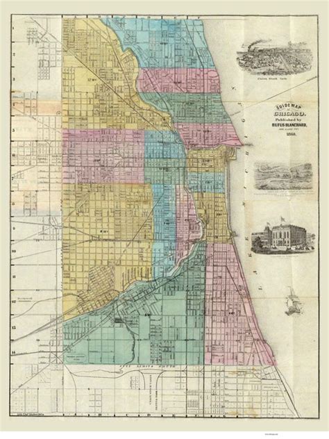 Chicago 1868 Blanchard Old Map Reprint Illinois Cities Old Maps