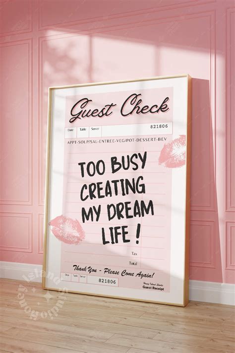 Too Busy Creating My Dream Life Print Retro Guest Check Pink Girly