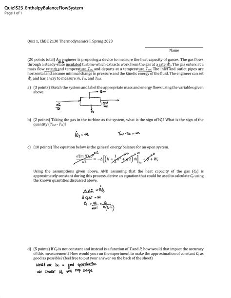 S23 Quiz 1 Thermo I Or Thermodynamics I Is An Introductory Course