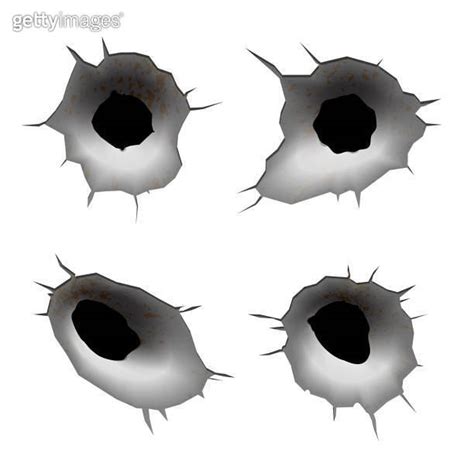 Bullet Holes In Metal Isolated On White Background