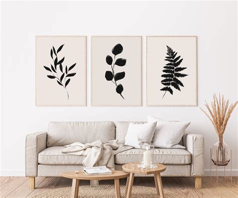 Set of 3 Beige Black Wall Art Minimalist Flower Prints - Etsy