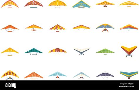 Hang Glider Icons Set Flat Vector Sport Activity Adrenaline Glider