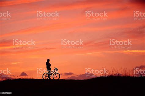 Silhouette Man Mountain Bike Sunrise Stock Photo Download Image Now