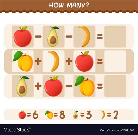 How many cartoon fruits counting game educational Vector Image